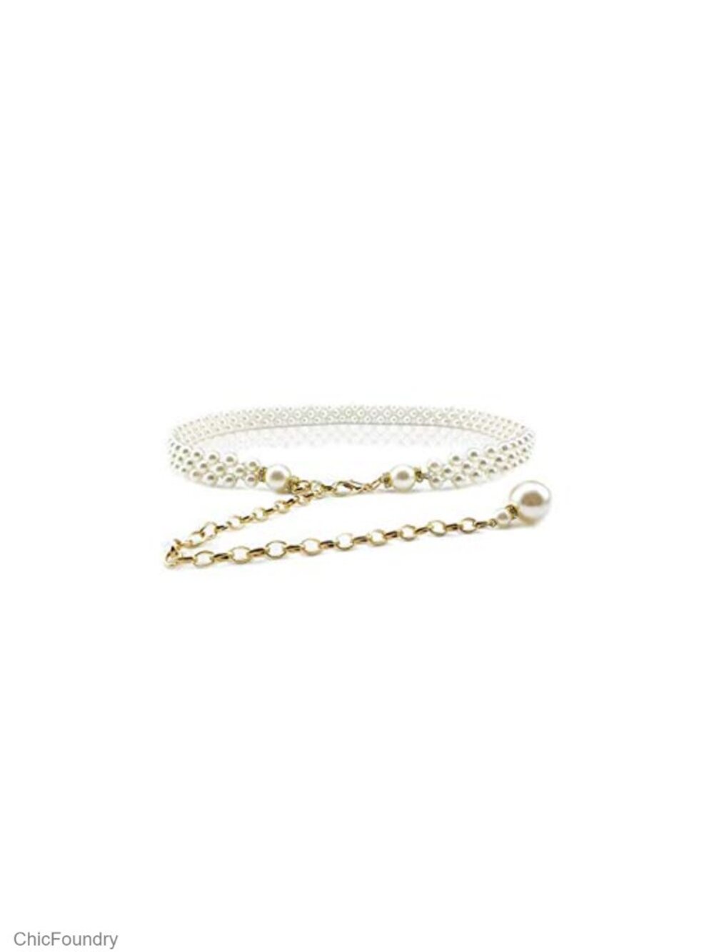 Women's Pearl Rhinestone Metal Waist Chain Belt 100cm